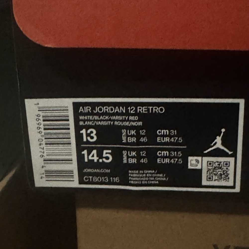 Jordan Air 12 Retro White Black Red